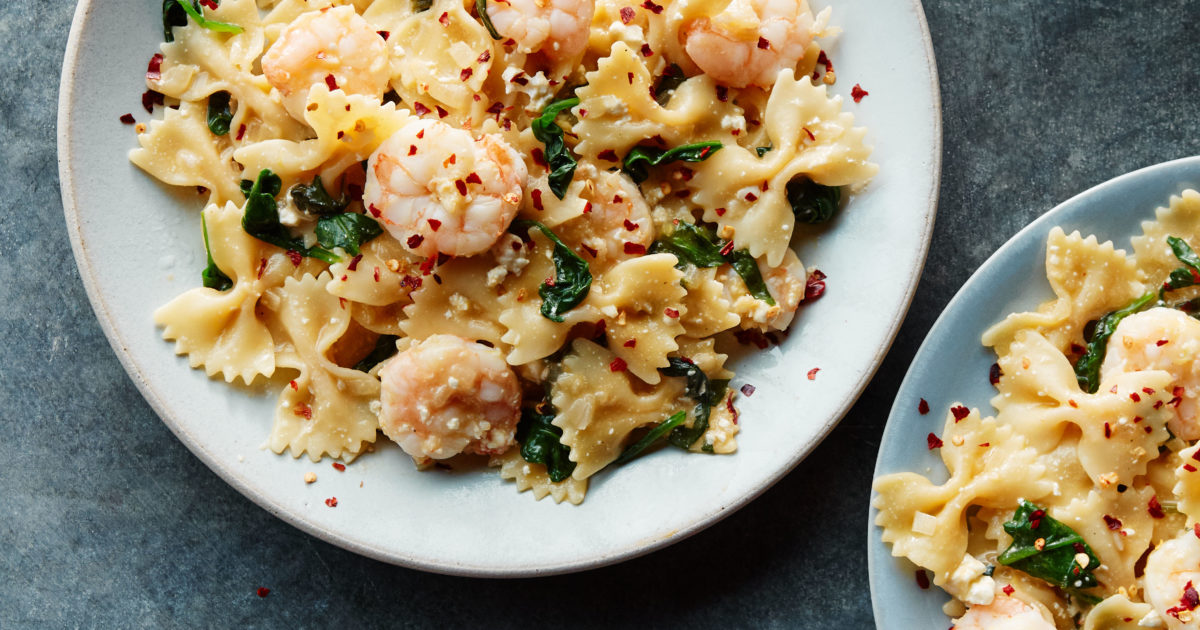 Wild American Shrimp Recipes Bow Ties with Shrimp, Spinach and Feta